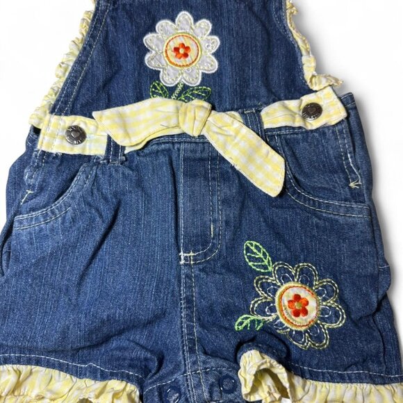 VTG Young Hearts Denim Overall Shorts - Picture 2 of 4